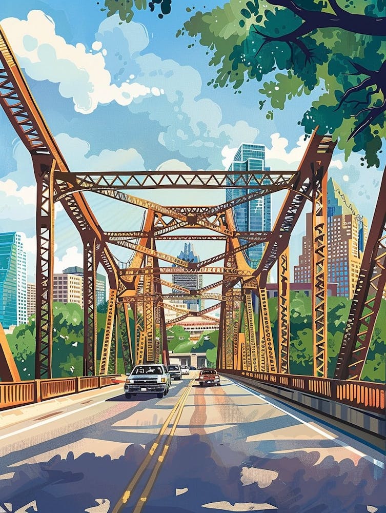 Storybook Illustration Congress Avenue Bridge Austin Texas 1