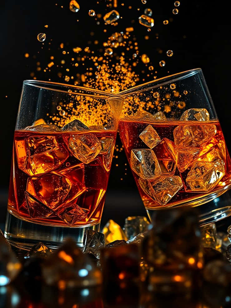 Two clinking Glasses Of Whiskey