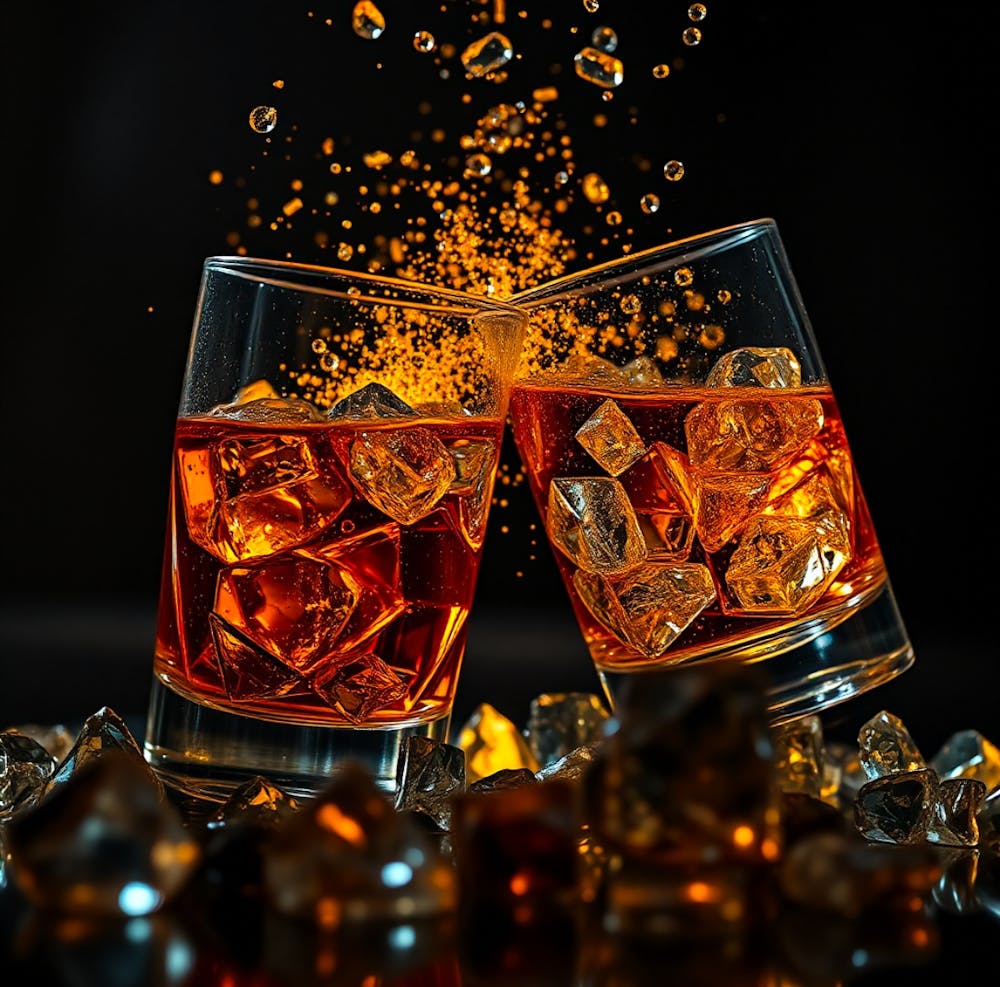Two clinking Glasses Of Whiskey