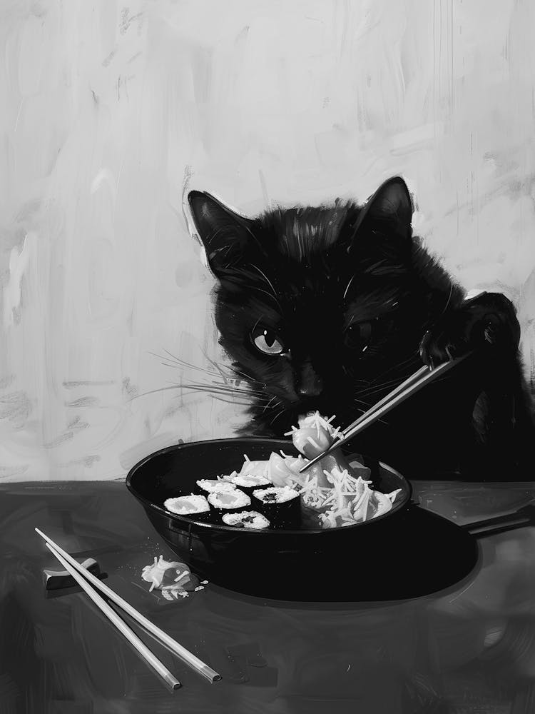 Cat Eating Chopsticks