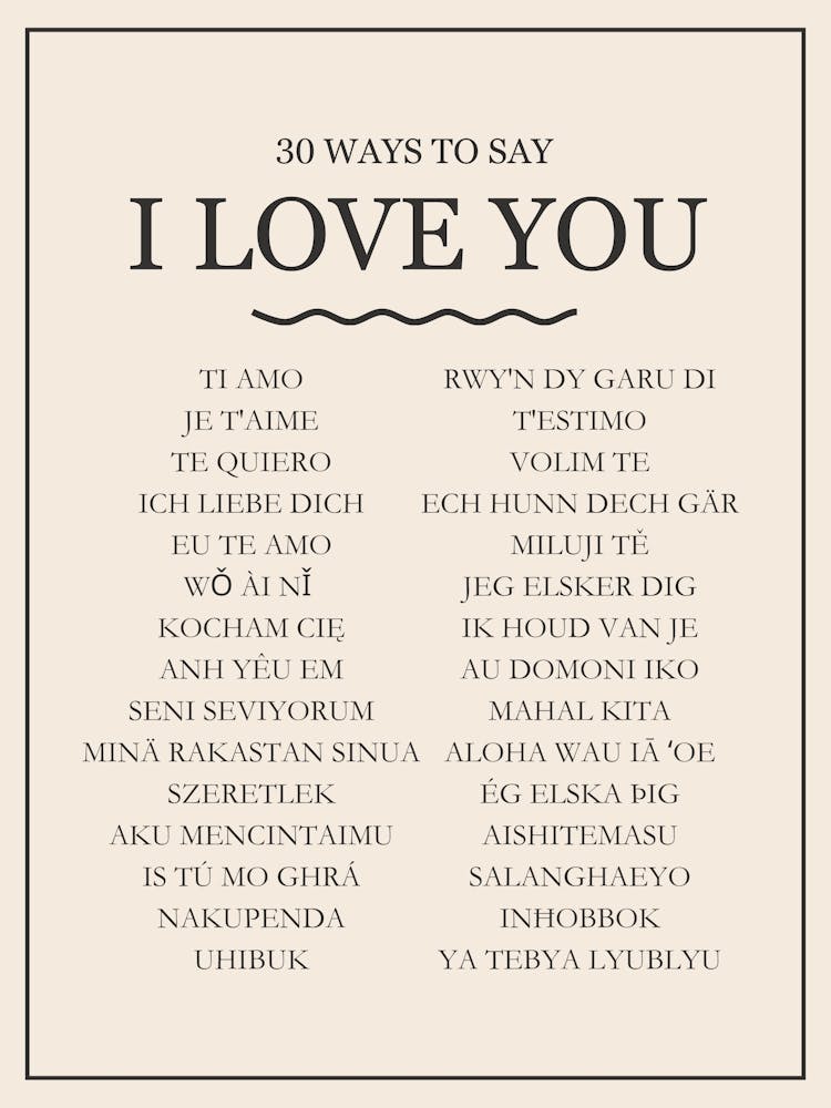 30 Ways To Say I Love You Brown Print