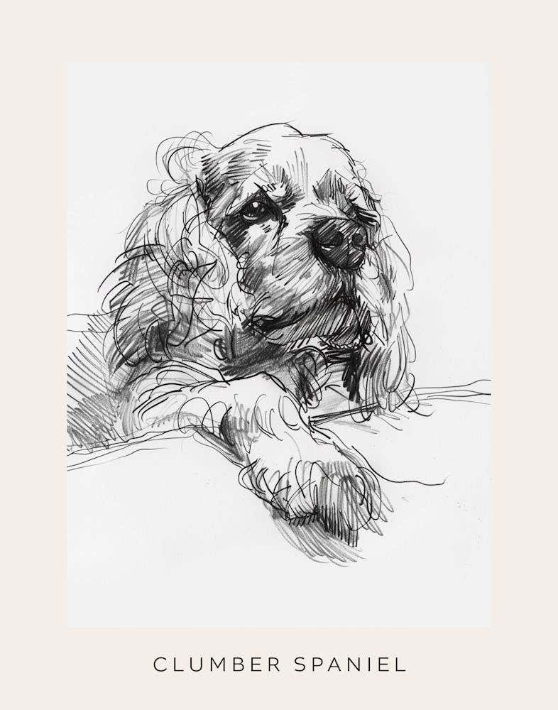 Clumber Spaniel Dog Line Sketch 4 Poster