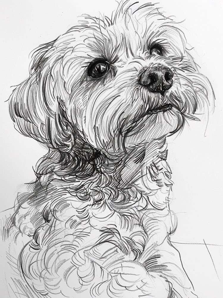 Maltese Dog Line Drawing Sketch 3