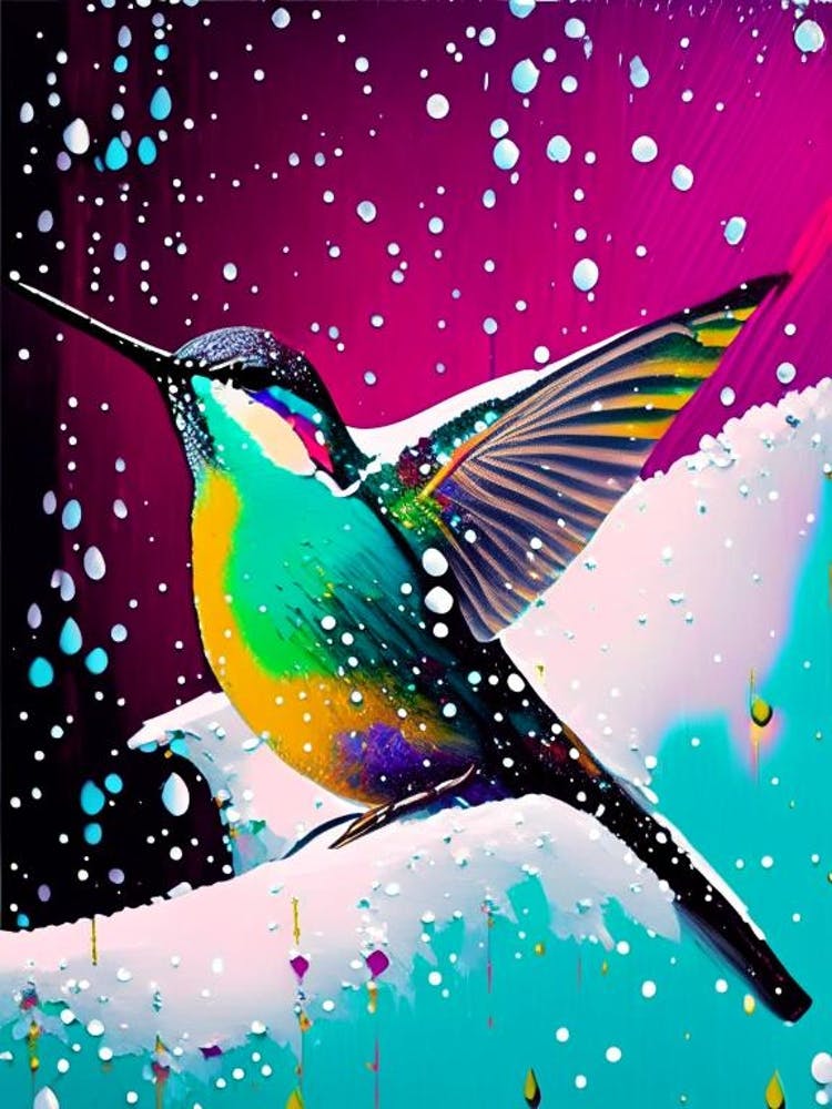 Hummingbird In Snowfall Andy Warhol Inspired