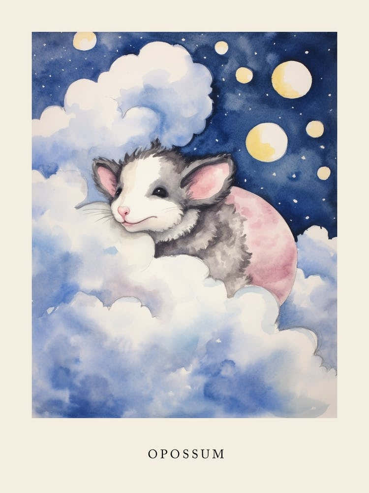 Baby Opossum 2 Sleeping In The Clouds Nursery Poster