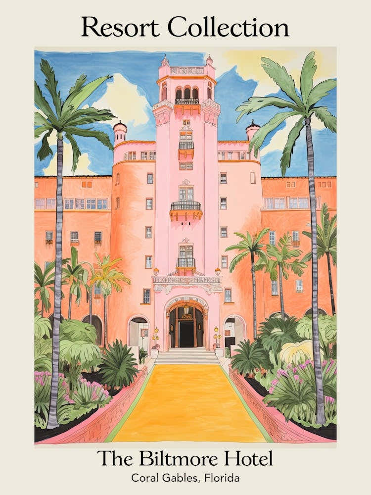 Poster Of The Biltmore Hotel   Coral Gables, Florida   Resort Collection Storybook Illustration 1