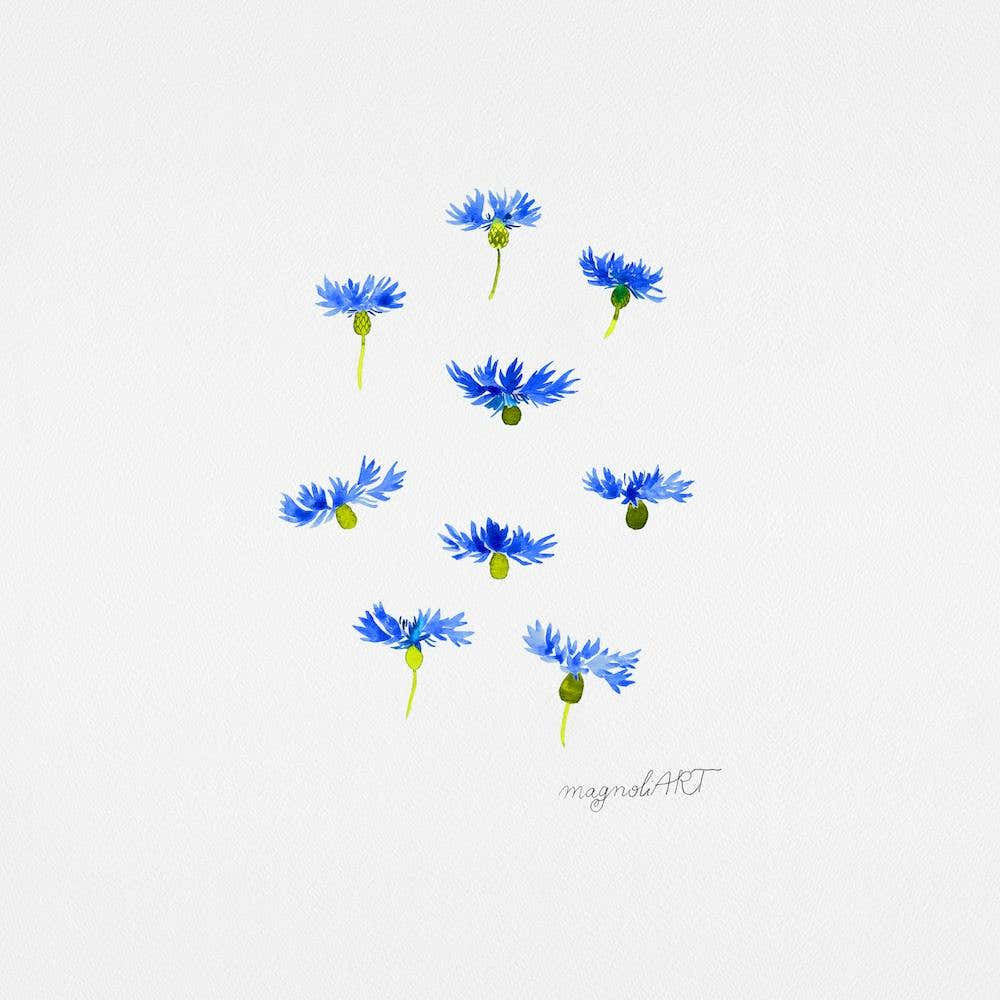 Blue Cornflowers Watercolor Artwork 1
