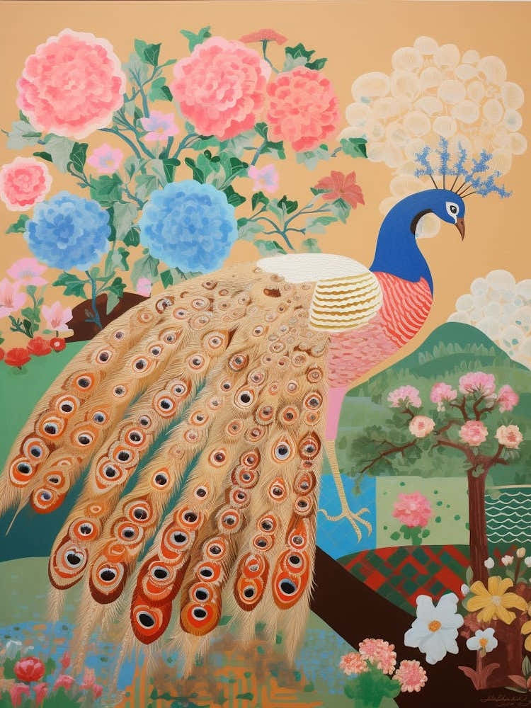 Maximalist Bird Painting Peacock 2