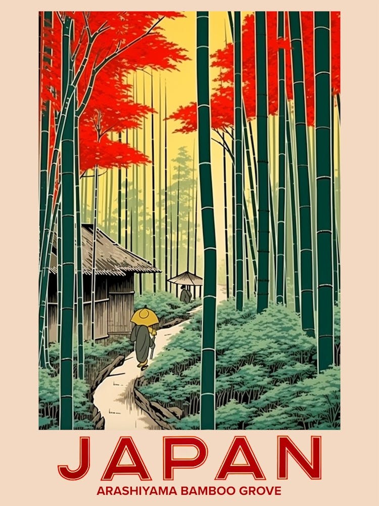 Arashiyama Bamboo Grove, Visit Japan Vintage Travel Art 4
