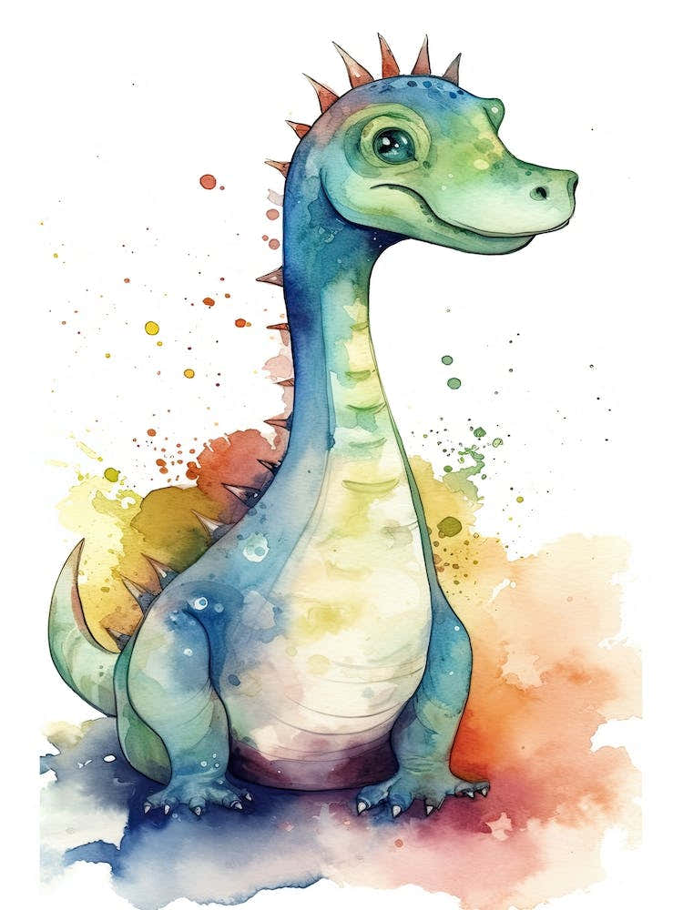 Parasaurolophus Cute Dinosaur Watercolour 4