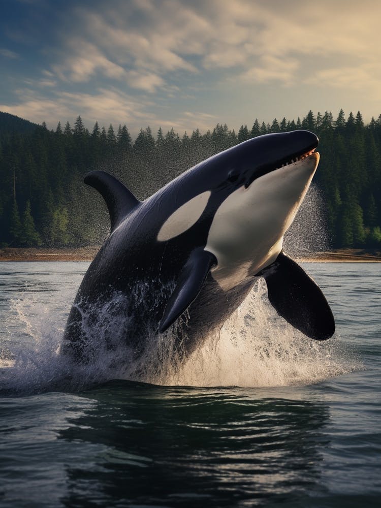 Moody Tones Of Orca Whale Diving Out Of Ocean