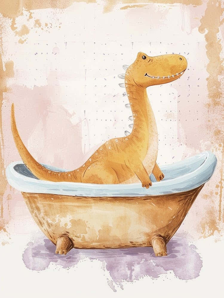 Brushstrokes Dinosaur In A Bath 1