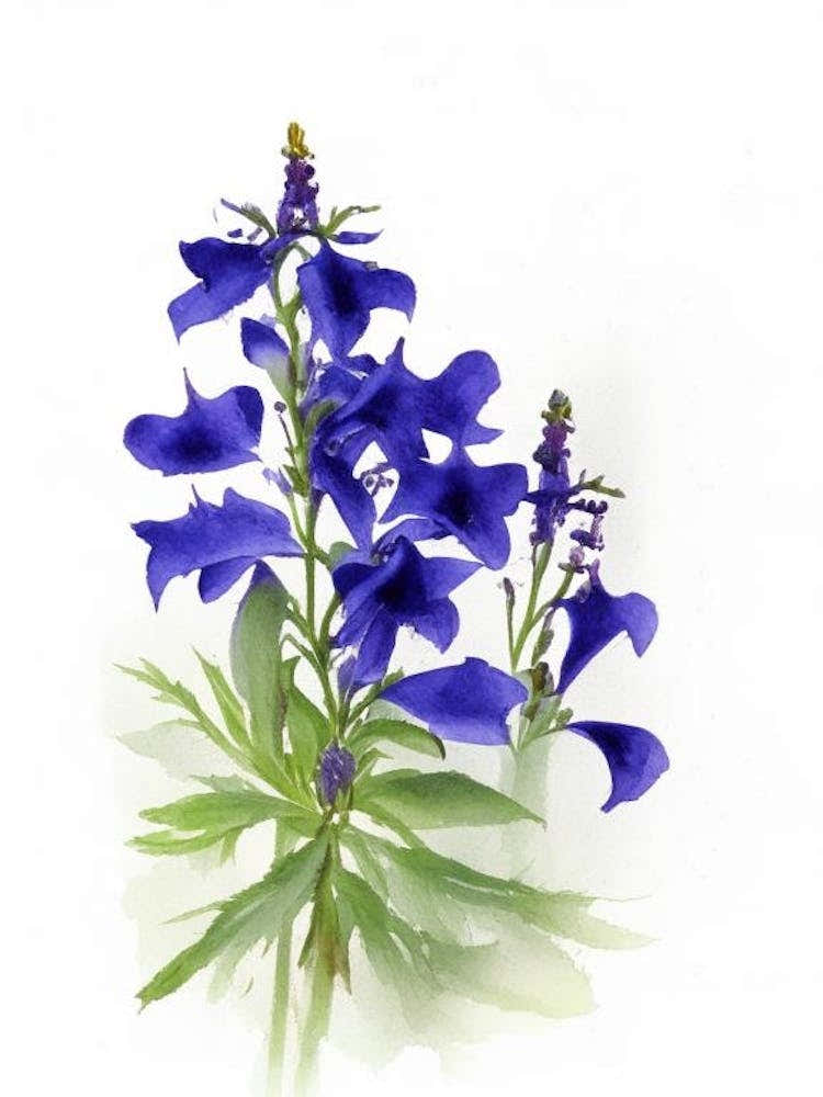 Blue Lobelia Wildflower Watercolour 2