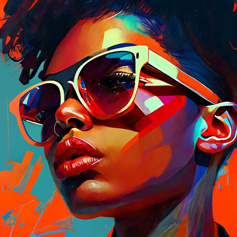 Hip Hop Girl Big Sunglasses Street Art Style Portrait