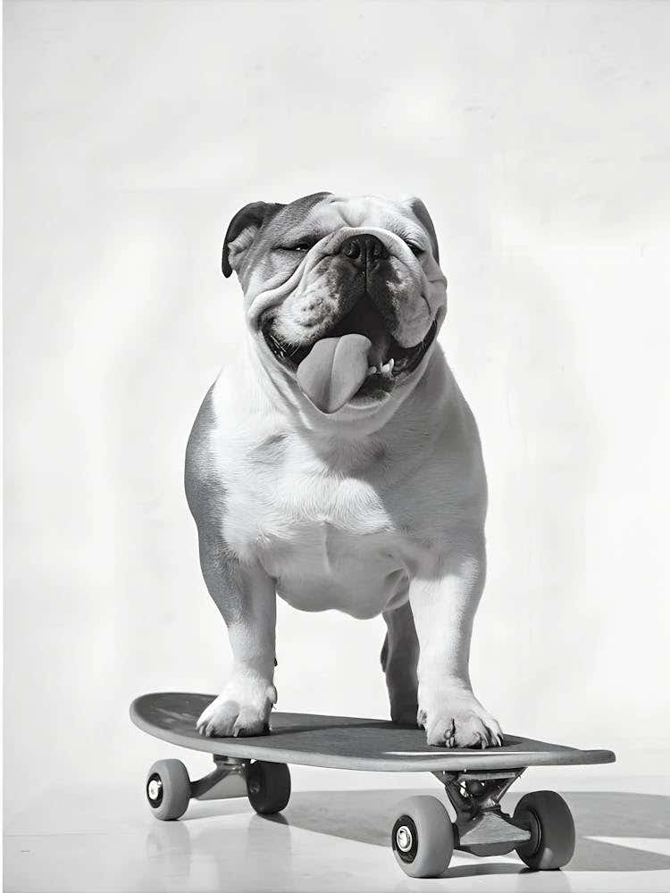 Bulldog On Skateboard
