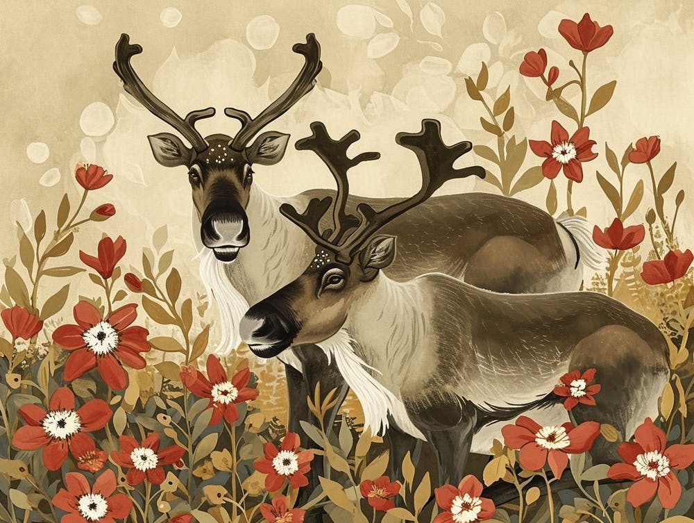 Floral Animal Illustration Caribou 3