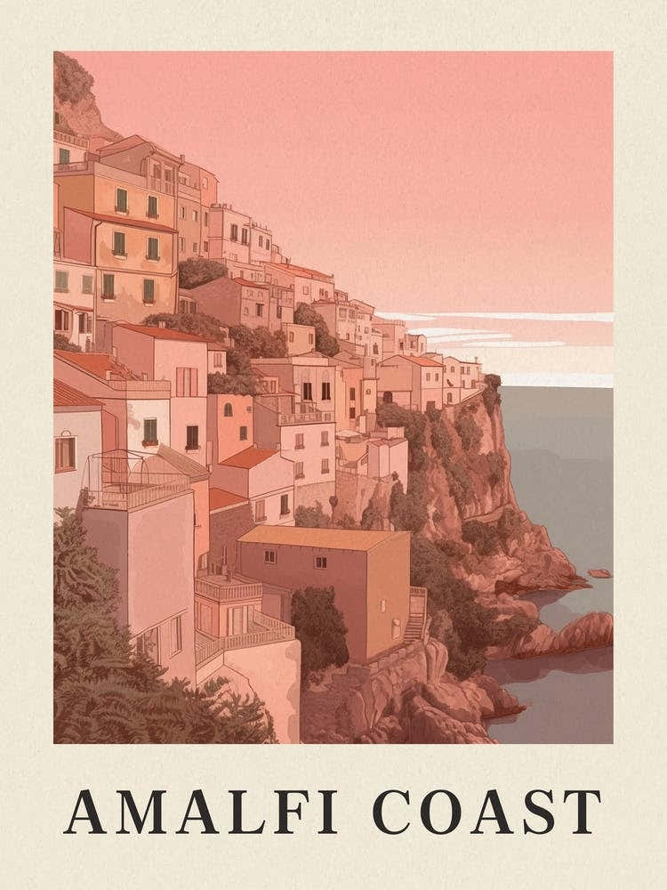 Amalfi Coast Vintage Pink Italy Poster