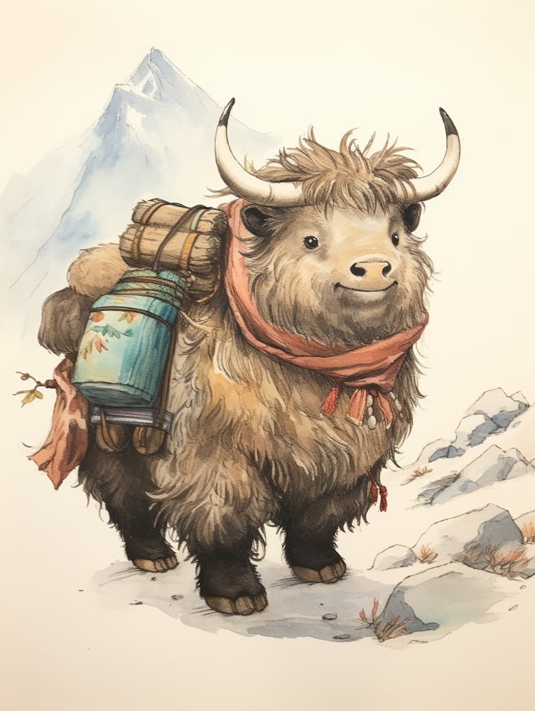 Storybook Animal Watercolour Yak 2