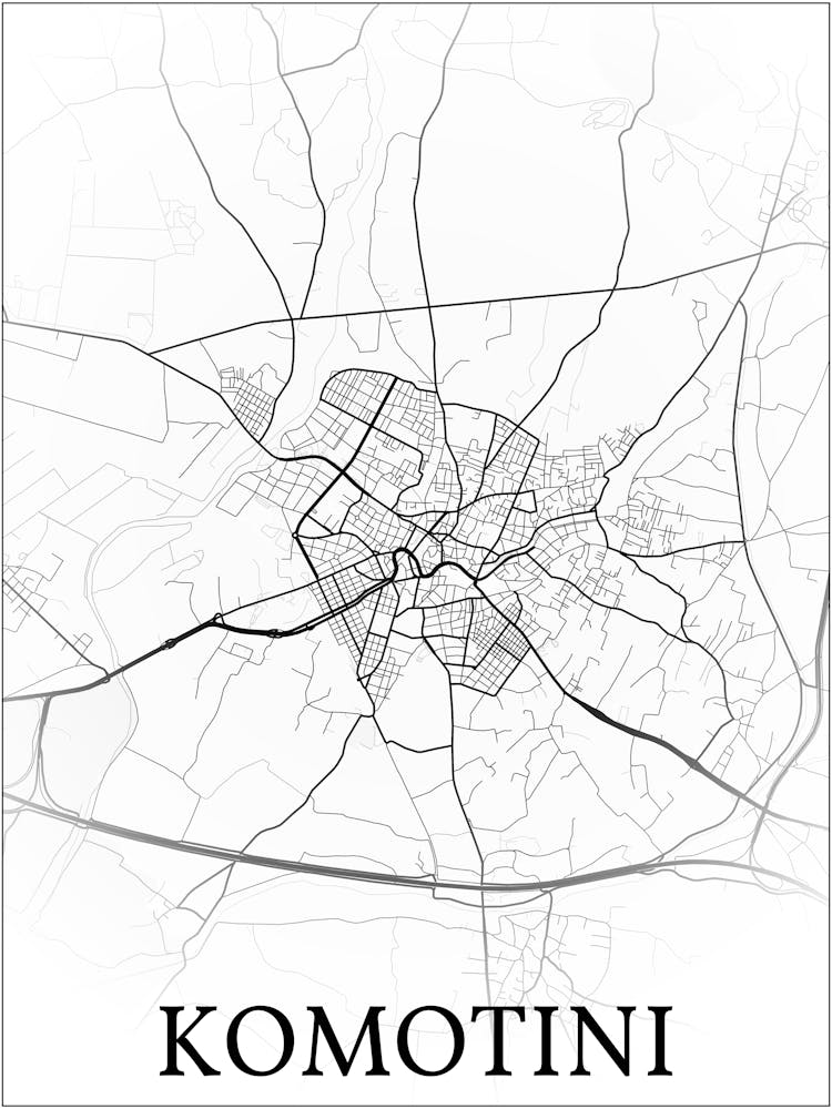 Komotini, East Macedonia And Thrace, Greece, City Map, Black And White Fade Design
