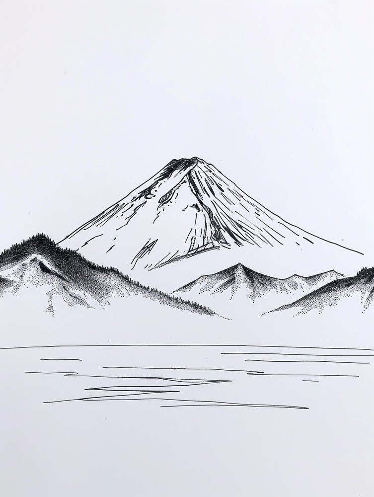 Mount Fuji Japan Line Drawing 1