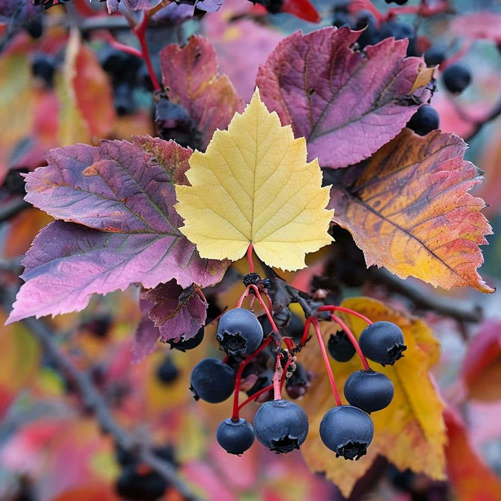 Vibrant Autumn Foliage With Yellow Leaf And Blueberries 1