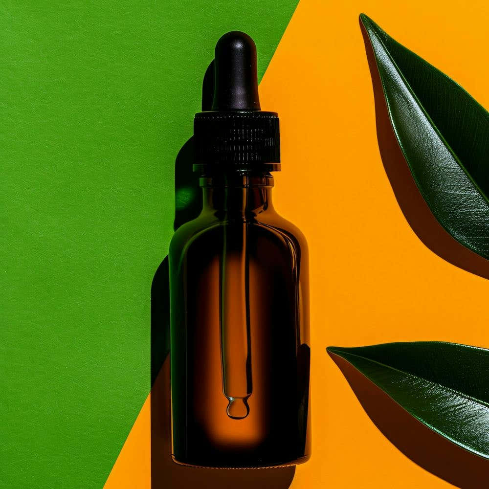 Cbd Cannabis Oil Bottle And Leaf