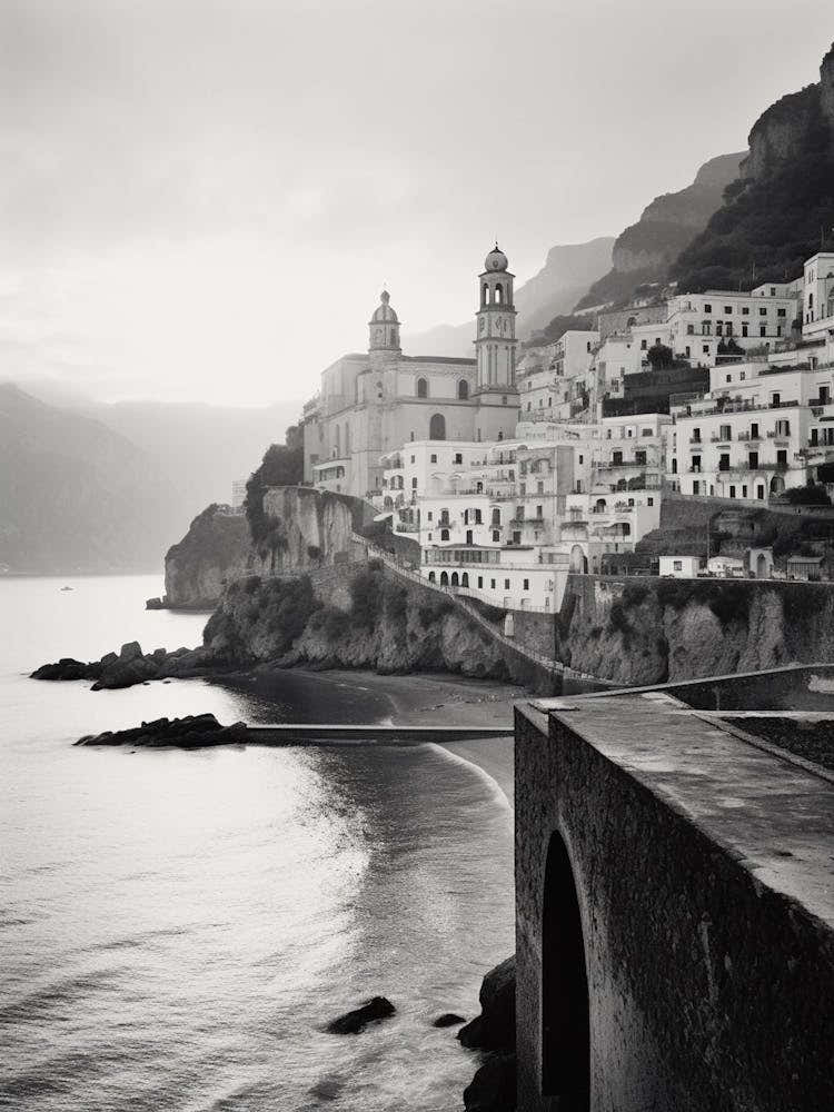 Amalfi Coast Italy Black And White Analogue Photograph 4