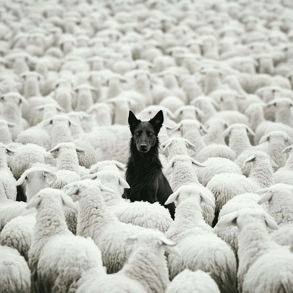 Dog In A Flock Of Sheep
