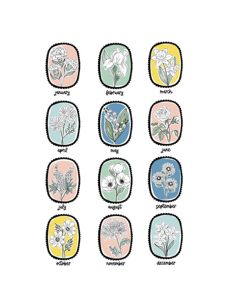 Birth Flower Chart Cameo Frame