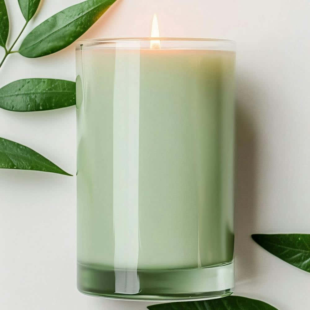 Candle With Green Leaves