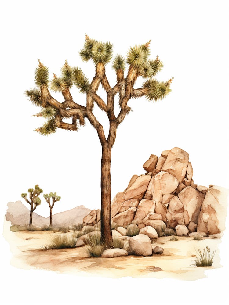 Minimalist Joshua Tree At Dusk Line Art Watercolor 4