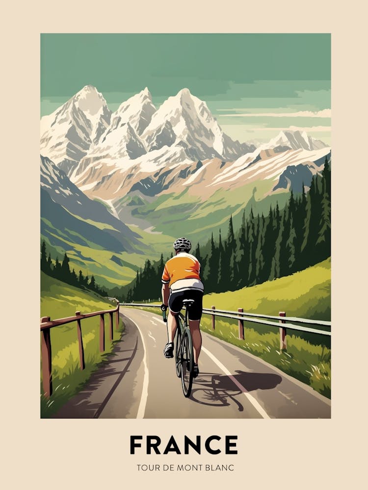 Tour De Mont Blanc France 3 Vintage Cycling Travel Poster