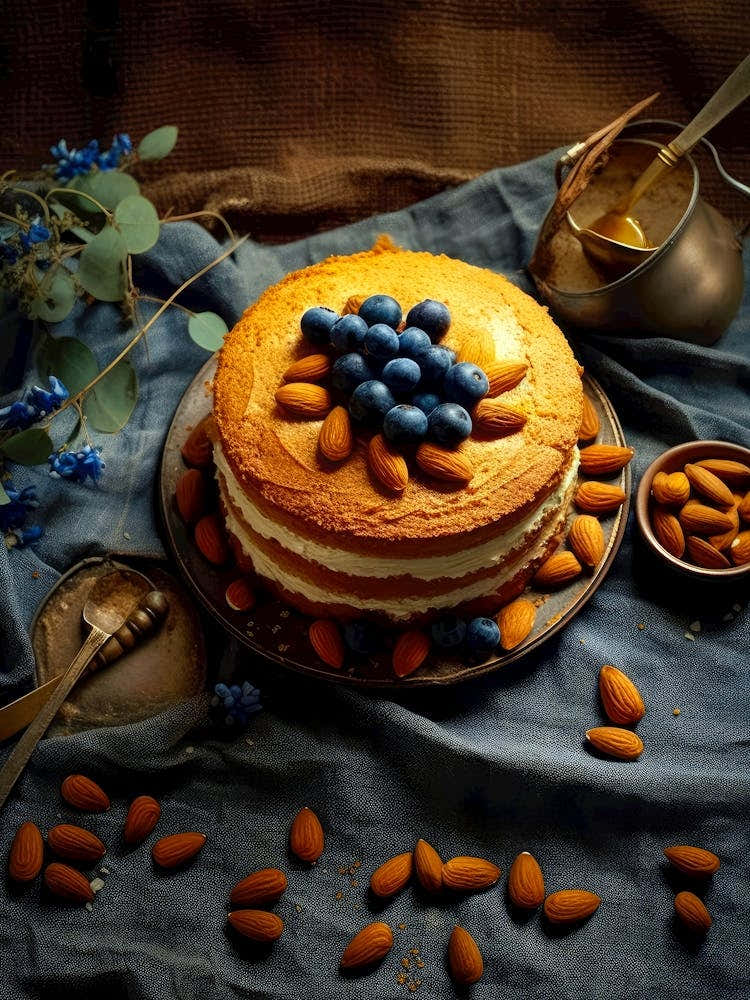 Almond Cake With Blueberries sweet food