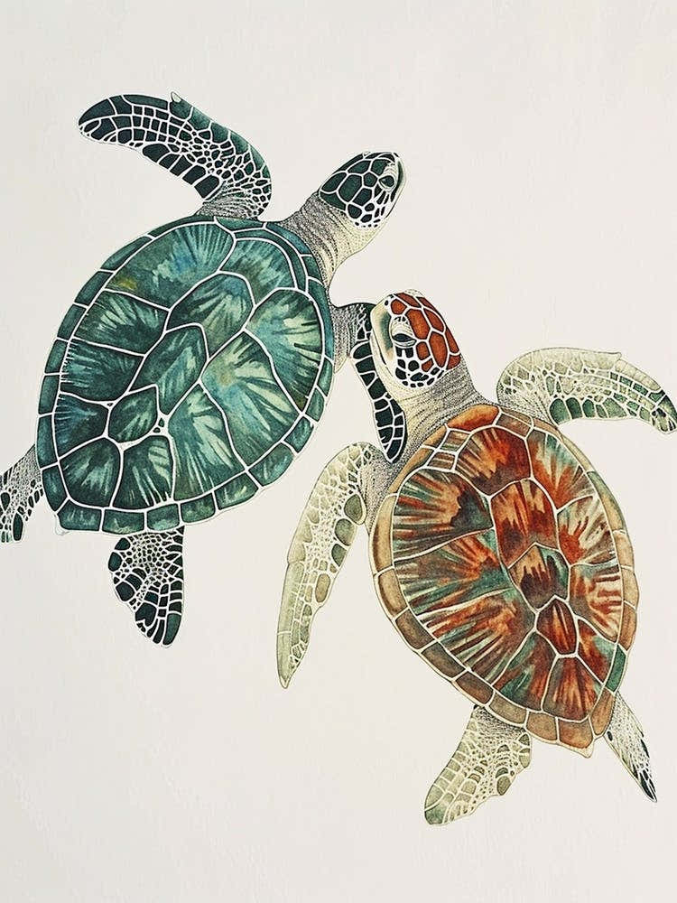 Minimalist Turquouse & Orange Sea Turtle