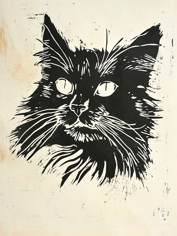 Maine Coon Linocut Blockprint 6