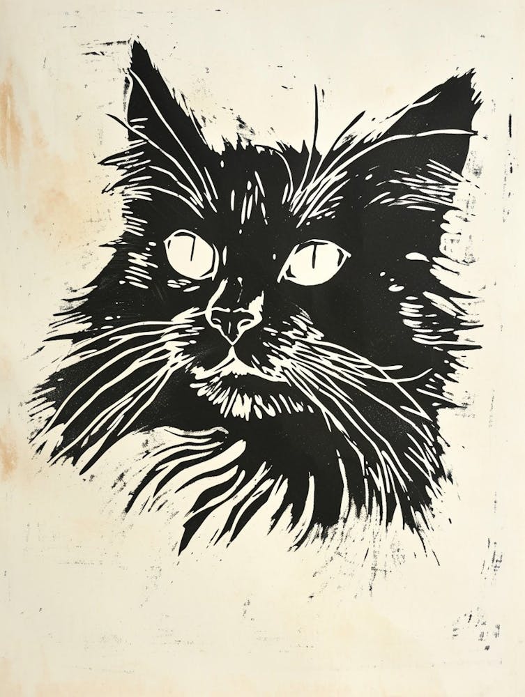 Maine Coon Linocut Blockprint 6