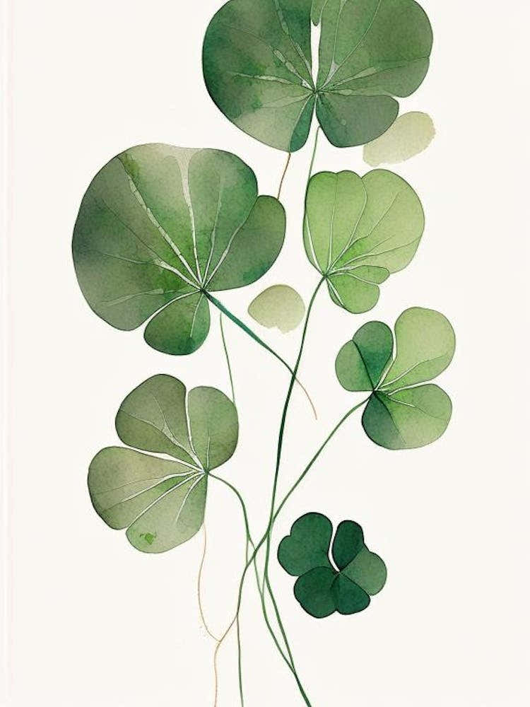 Wood Sorrel Leaf Minimalist Watercolour 2