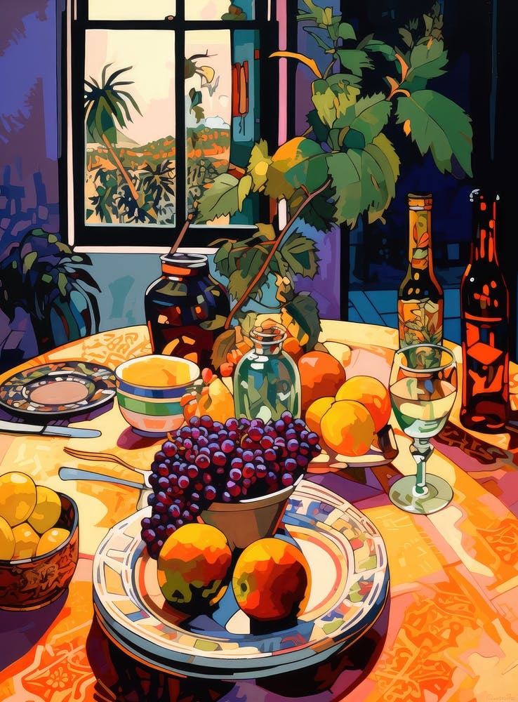 Table With Fruit And Wine