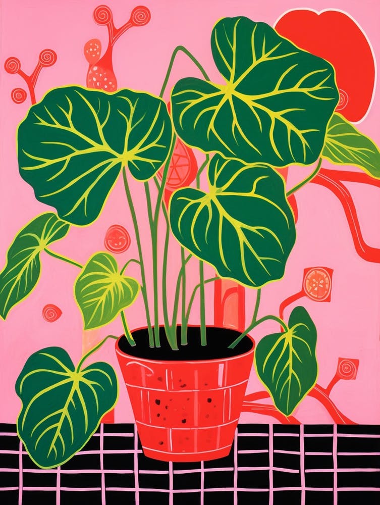 Pink And Red Plant Illustration Swiss Cheese Plant 3