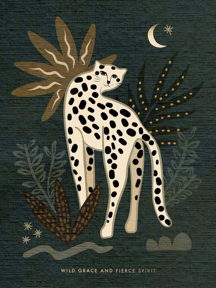 Celestial & Moody Big Cat Leopard by the Moon - Fierce Spirit
