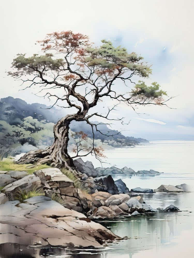 San In Coast In Tottori, Japanese Brush Painting, Ukiyo E, Minimal 4