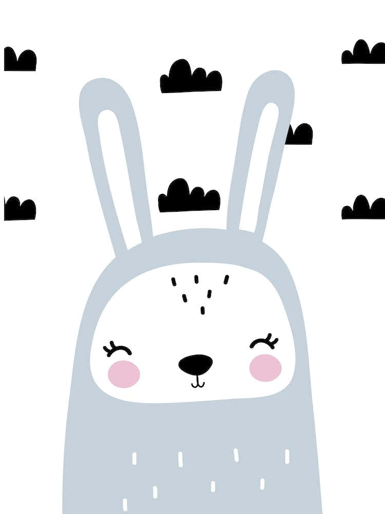 Scandi Grey Bunny With Clouds