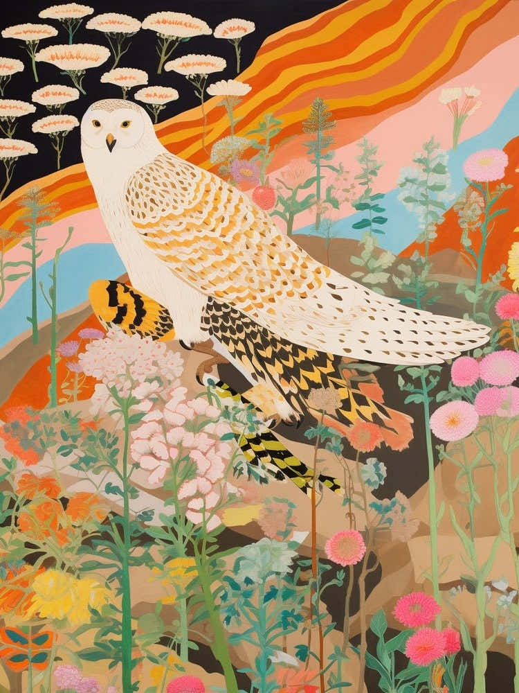 Maximalist Bird Painting Snowy Owl 3