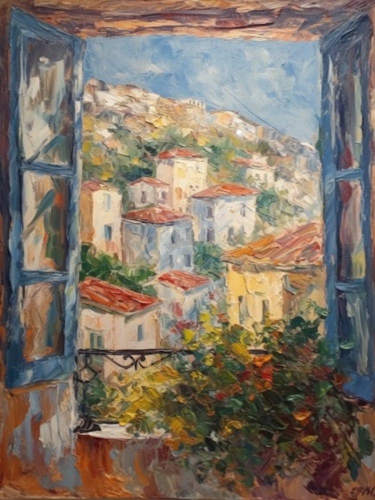 Window View Of Athens Greece Impressionism Style 4