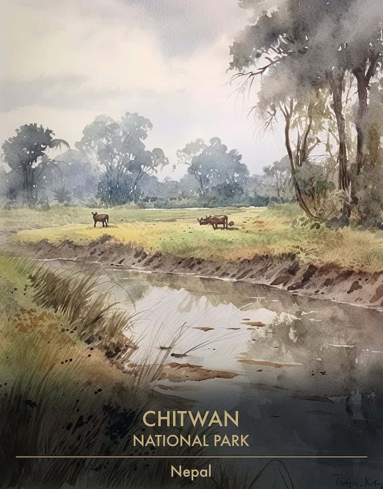Chitwan National Park Nepal Watercolour 1