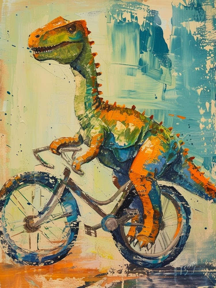 Orange Blue Dinosaur Riding A Bike 2