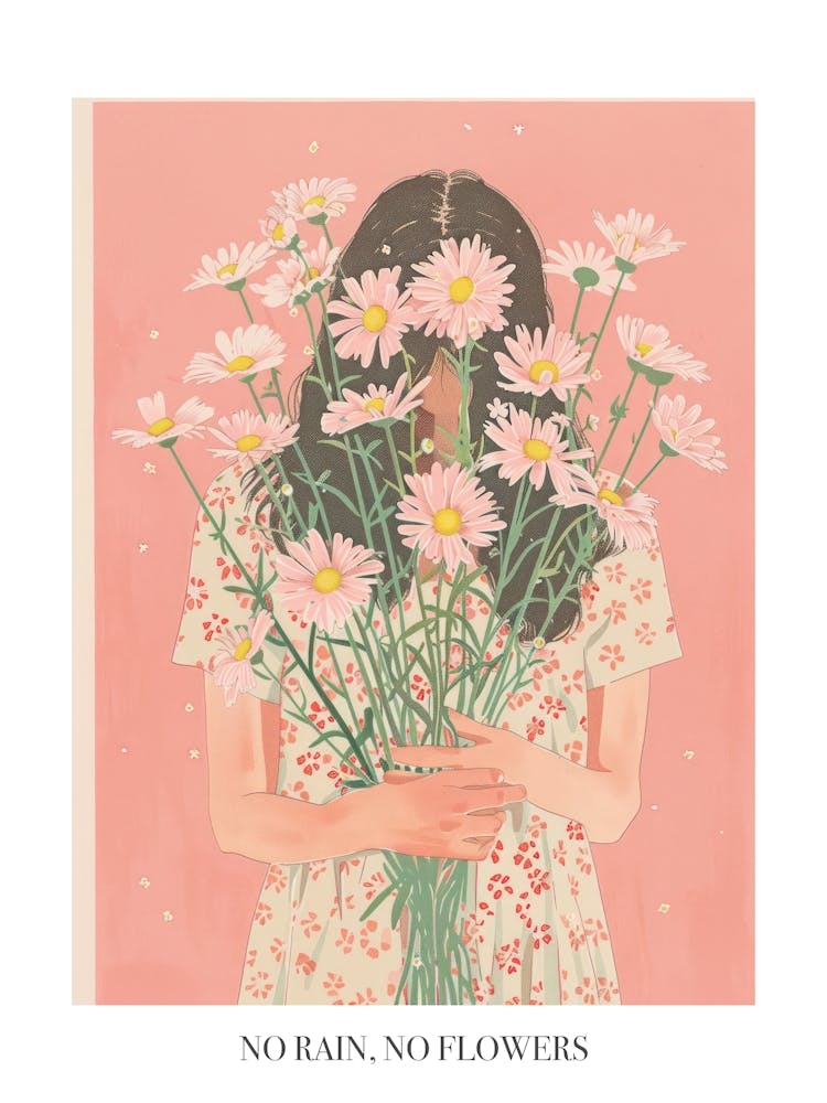 No Rain, No Flowers Poster Spring Girl With Pink Flowers 4