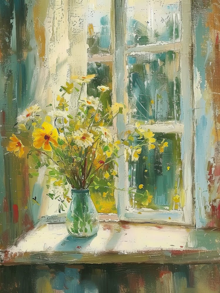 Marigold Flowers On A Cottage Window 2