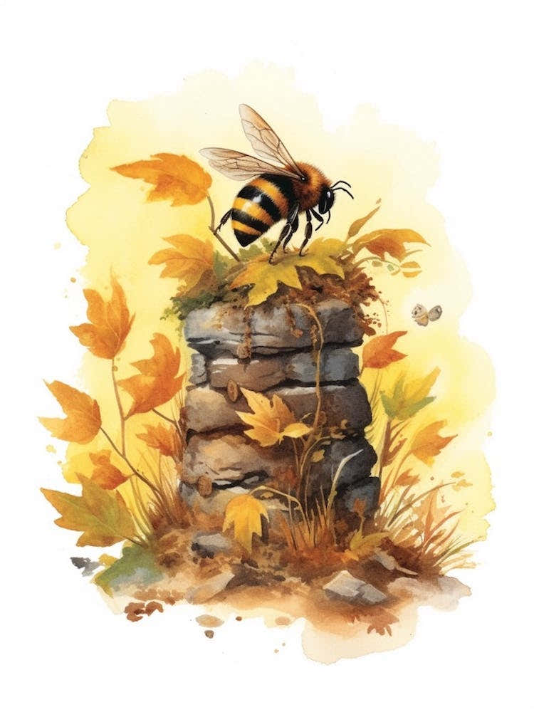 Brown Belted Bumble Bee Beehive Watercolour Illustration 1
