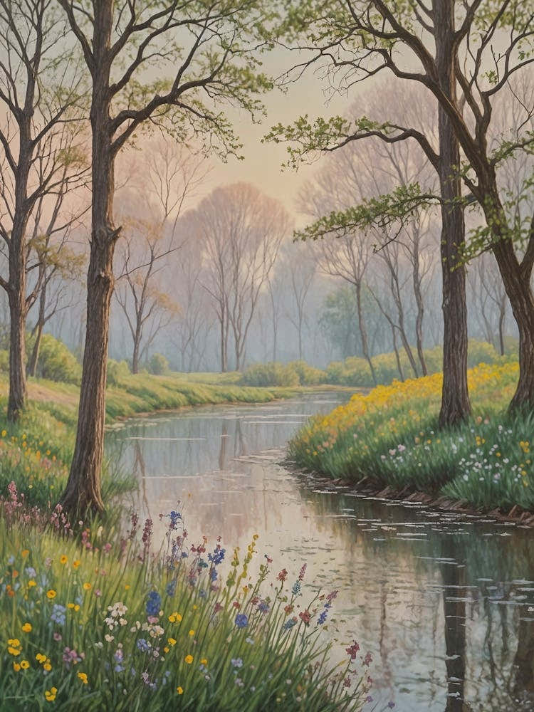 Misty Stream In The Woods